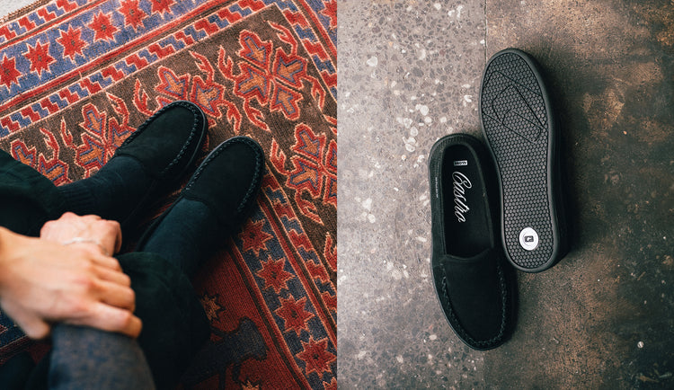 Lifestyle images of the Castro - Black Suede. 