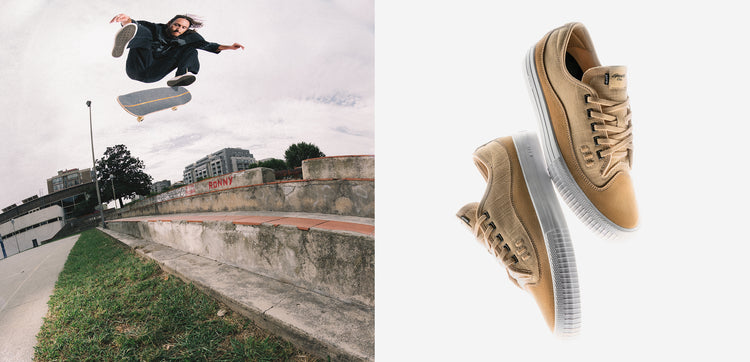 Skate and studio photo of the Gillette - Khaki Linen. 