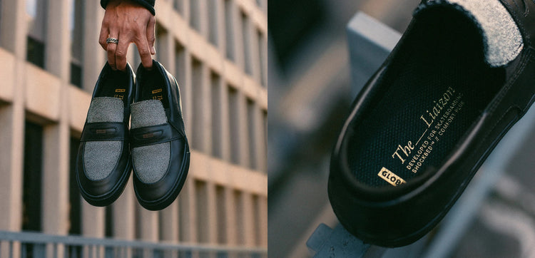 Close up shots of shoe insole with man holding the Liaizon - Black/Stingray. 