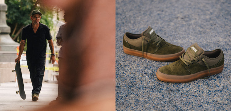 Lifestyle images of the Mahalo - Military Olive/Crepe. 