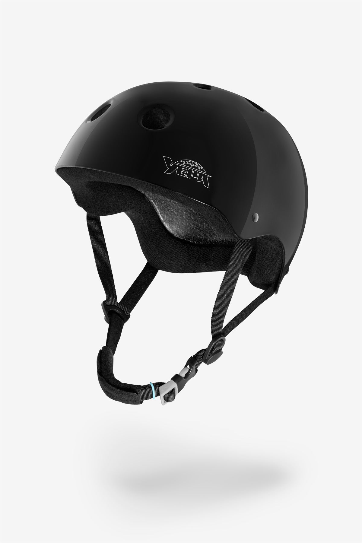 Angled front view of the YEPA T-Shell Helmet Gloss Black. 