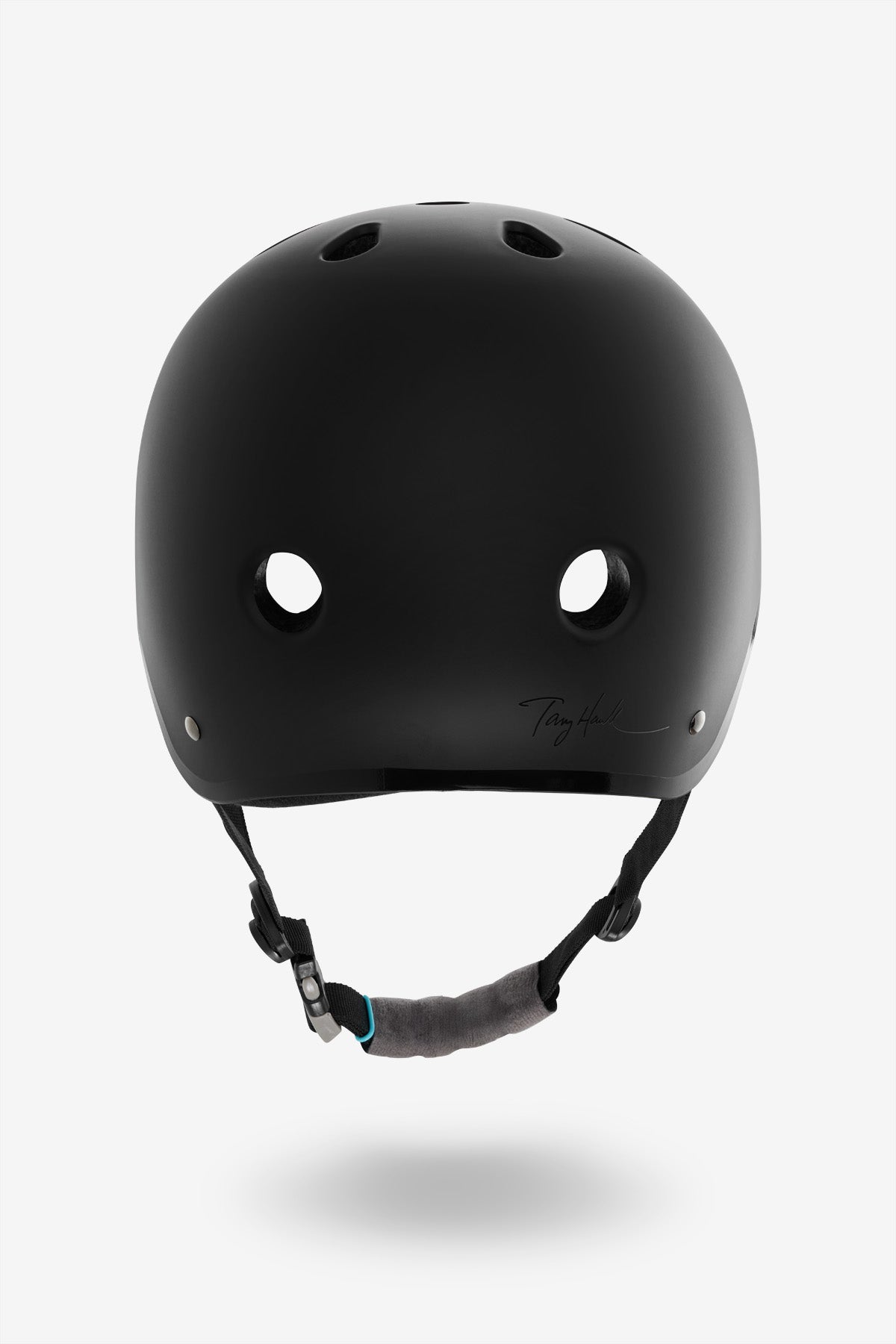 Back view of the YEPA T-Shell Pro Helmet Hawk - Matte Black/Teal.