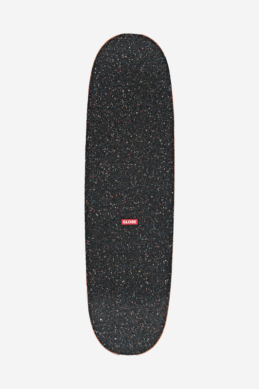The Kids Softie Mid Complete 8.25" skateboard in Dark Maple/Concrete Dreams features speckled black grip tape and a small red and white GLOBE logo centered, displayed on a plain white background.