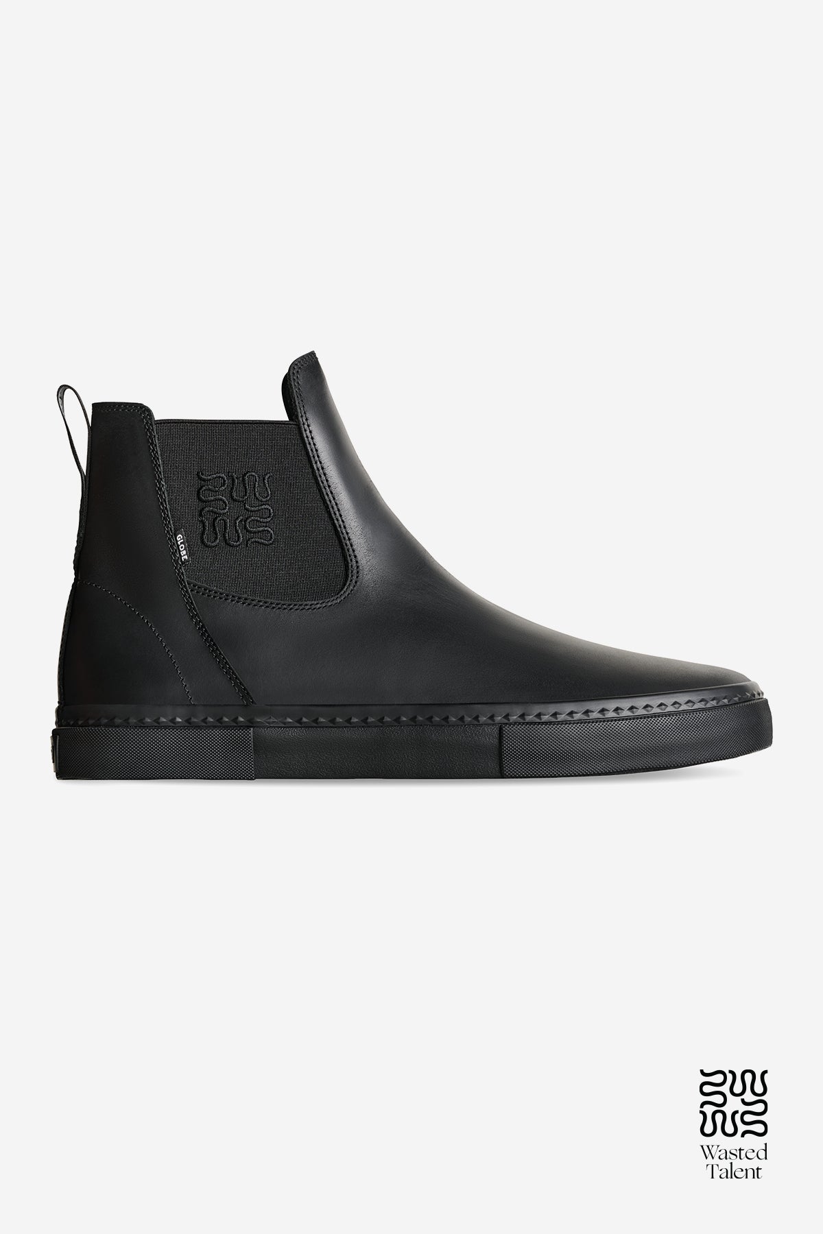 Dover II Wasted Talent black pull up Chelsea inspired skate boot shown in side profile