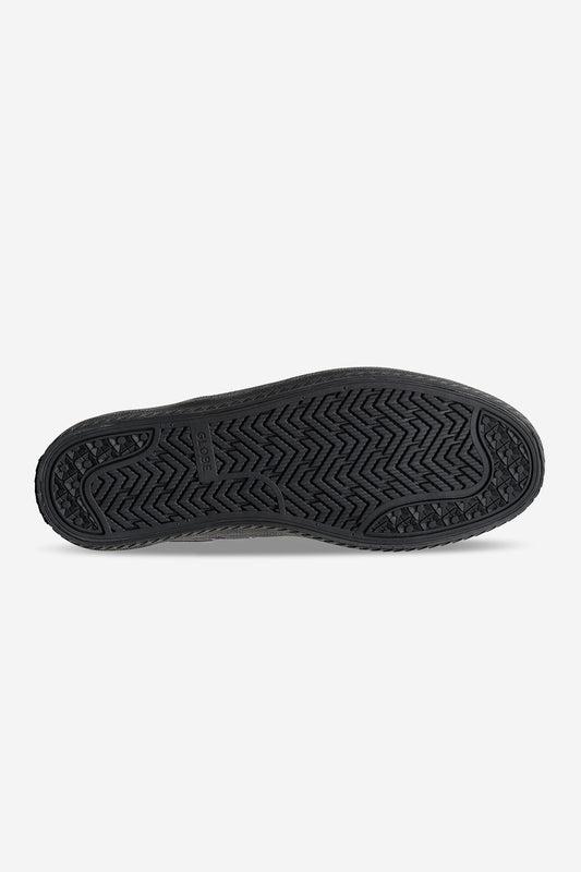 Outsole view of Melbek skate shoe in black with a textured pattern