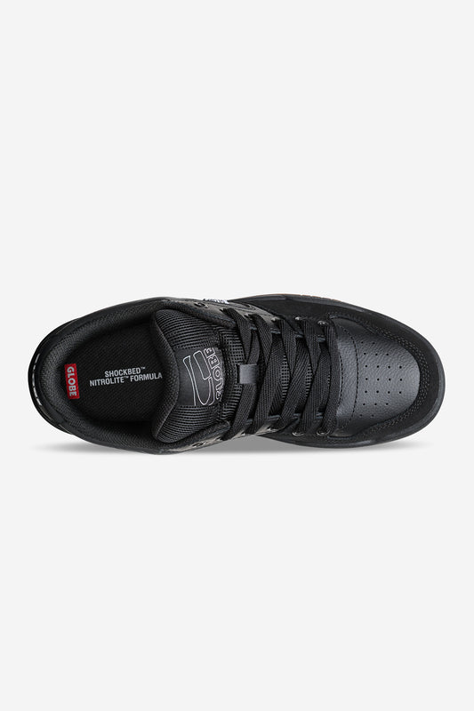Top view of the Mojo 2.0 - Black/Gum: a black athletic shoe with black laces, padded tongue, perforated toe, and branded tongue. Insole shows white “Smoked NITROLITE FORMULA” text and a red C1RCA logo at the heel.