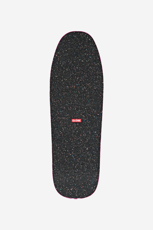 The Kids Blaster Cruiserboard 8.25" - Pirate Life features a white deck with a black speckled griptape, a small red GLOBE logo at the center, and a rounded, slightly tapered shape.