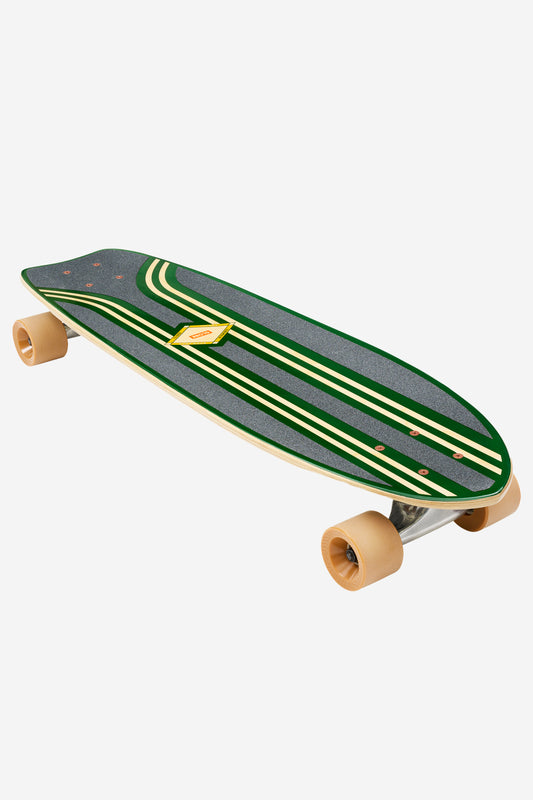 The Sidewalk Slider Cruiserboard 28" - Green/Croc features a green deck with cream and yellow stripes, tan wheels, and a textured grip surface, displayed on a white background.
