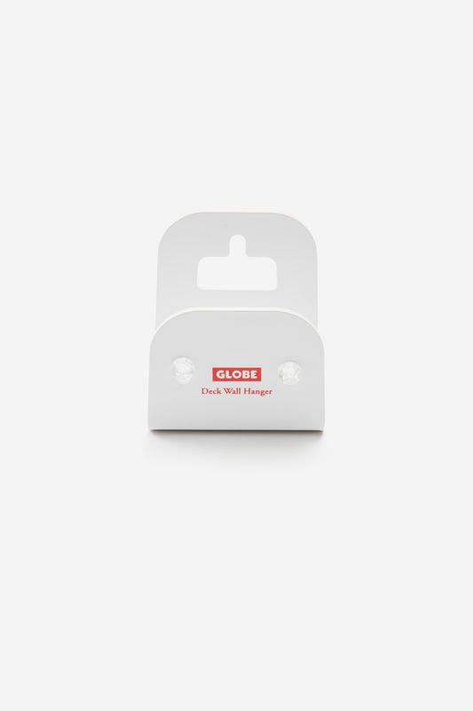 The "Skateboard Deck Wall Hanger Accessories Hg 1sz" in white features two screw holes, ideal for mounting skateboards on your wall. Displayed against a plain white background.