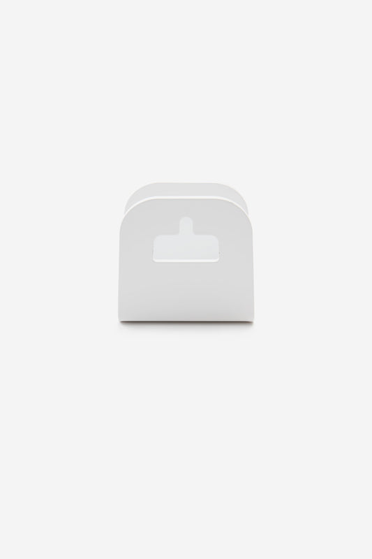 The "Skateboard Deck Wall Hanger Accessories Hg 1sz" in white features a minimalist, curved rectangular design with a central cutout, displayed against a simple white background.