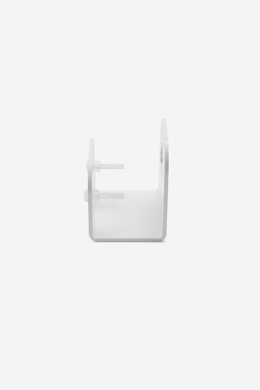 The "Skateboard Deck Wall Hanger Accessories Hg 1sz" - White is shown in clear acrylic with two white screws on one side against a plain white background.