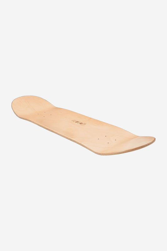 The Goodstock Deck 8.0" - Off White is a plain, unfinished skateboard deck without wheels or grip tape, shown on a white background. Both ends of the deck have a slight upward curve.
